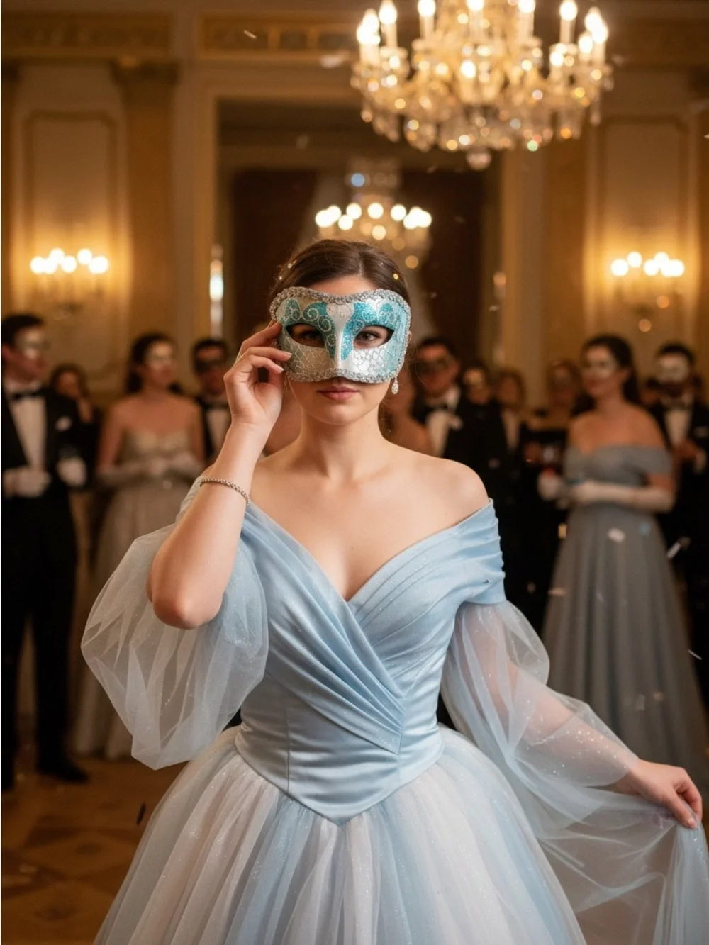 Made in Italy Papier-Mâché Venetian Masquerade Mask Turquoise Silver